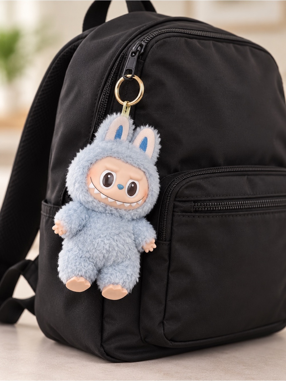 Plush Bunny Monster Keychain Charm - Light Blue